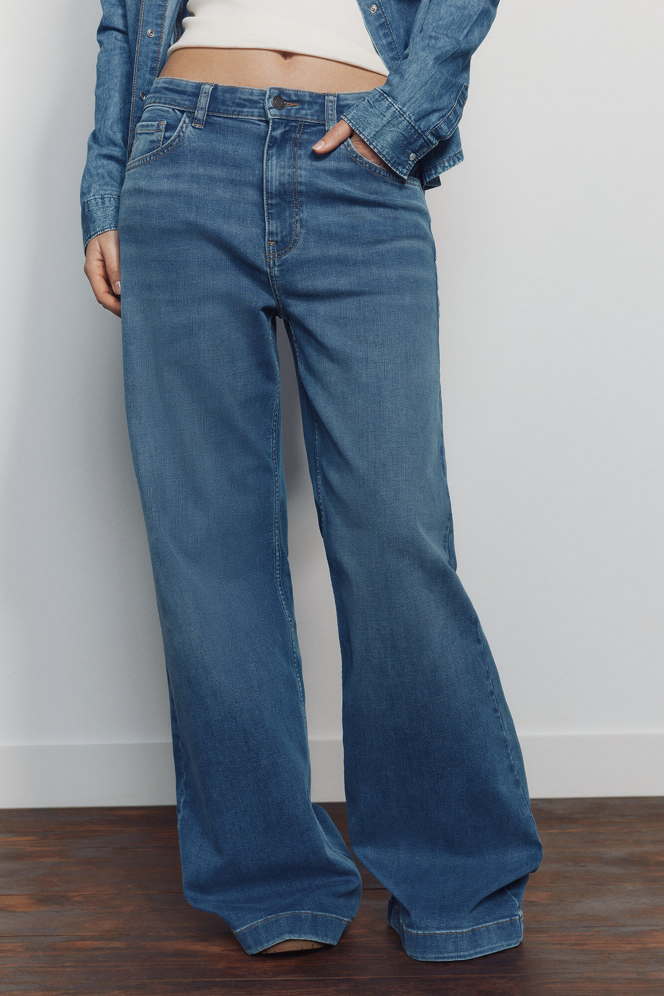 Springfield Jeans anchos de tiro alto azul
