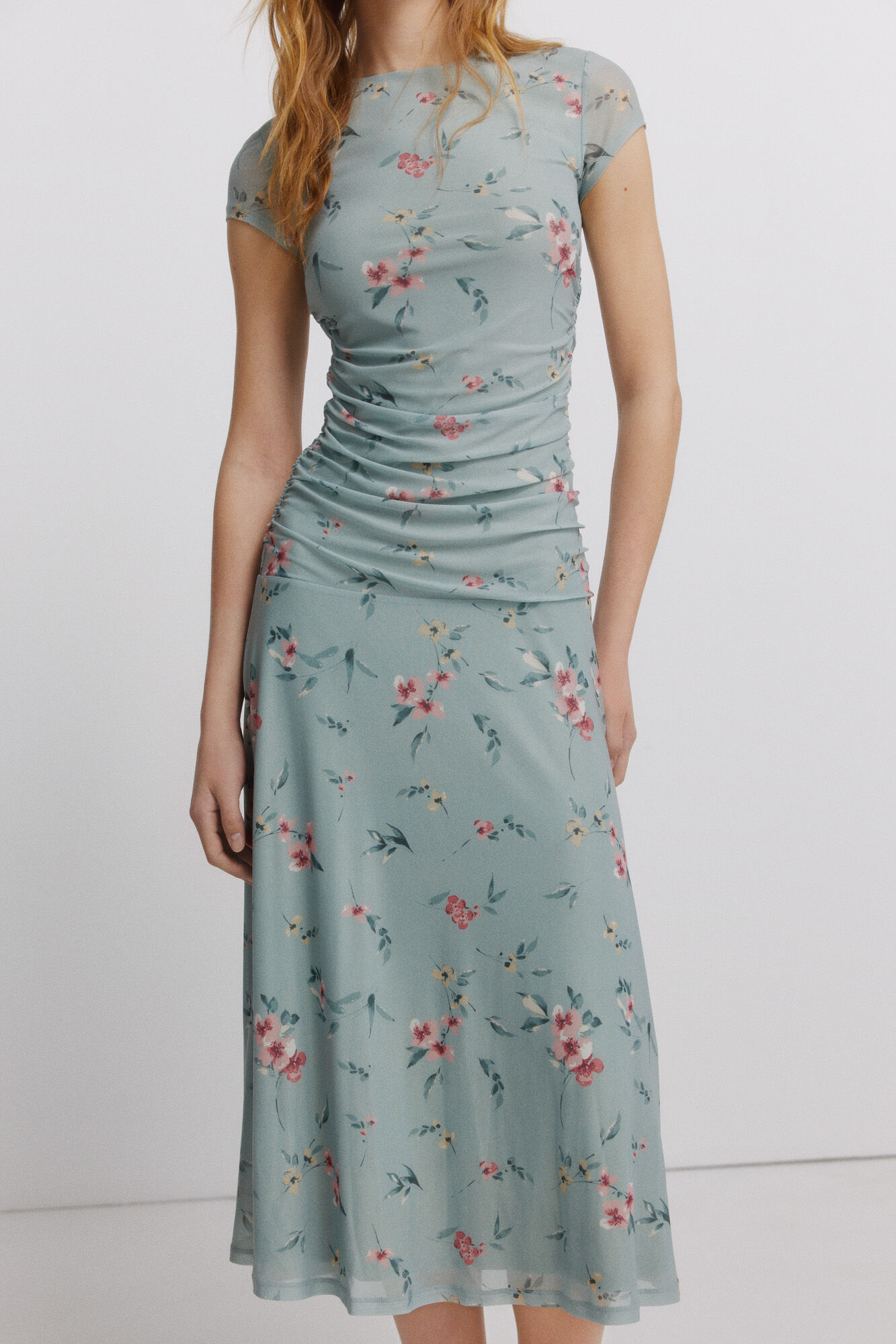 Springfield Vestido midi con frunces verde