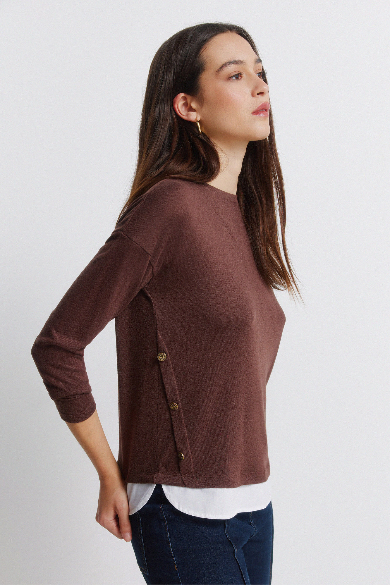 Springfield Playera combinada con botones laterales caf&eacute;