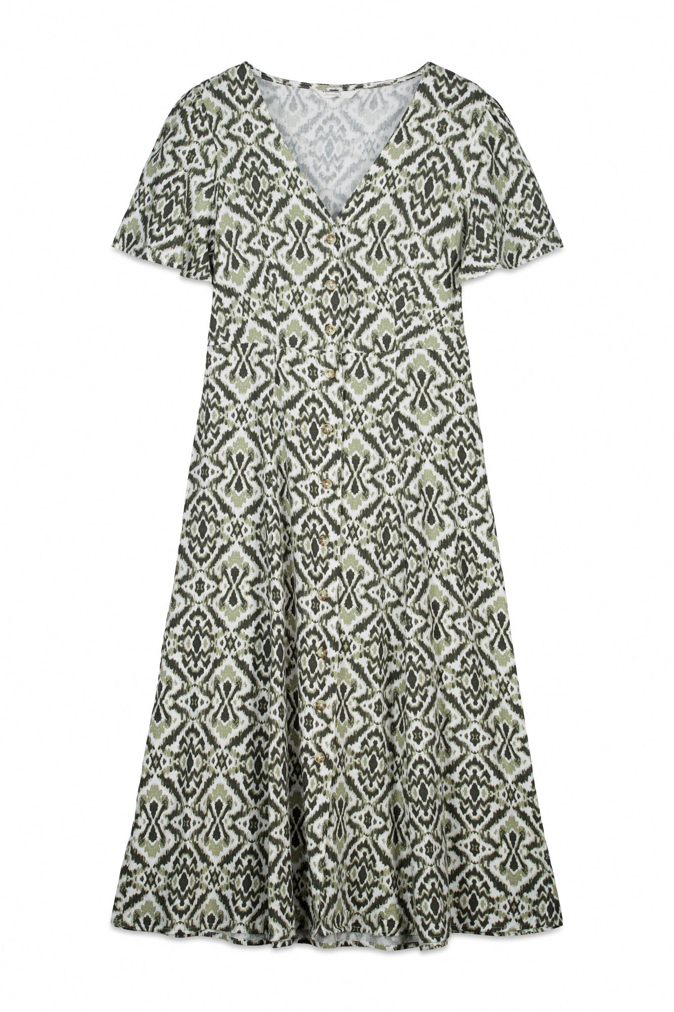 Springfield Vestido camisero estampado de lino kaki