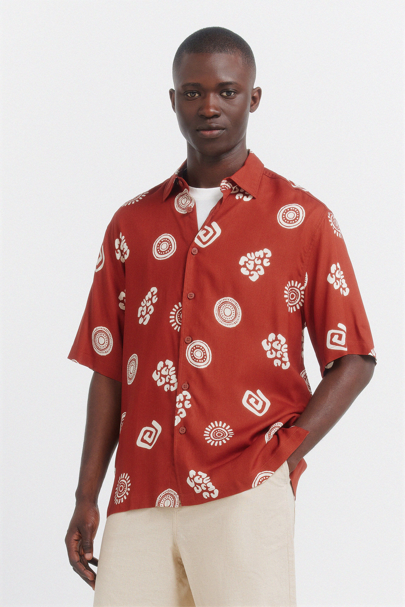 Springfield Camisa de manga corta de viscosa estampada naranja