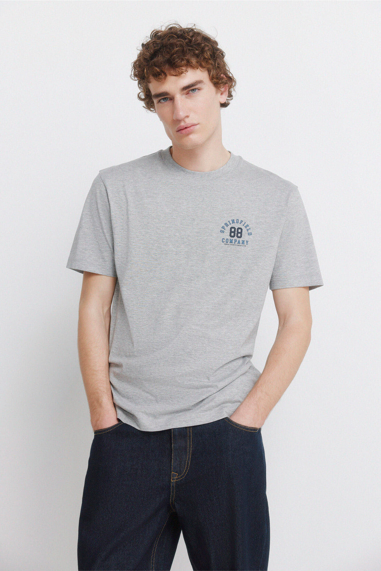 Springfield Playera logos jaspeada gris