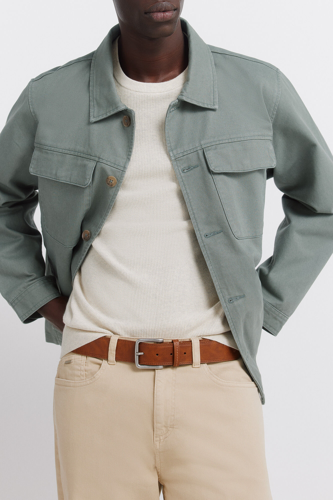 Springfield Cintur&oacute;n efecto piel pespuntes nude