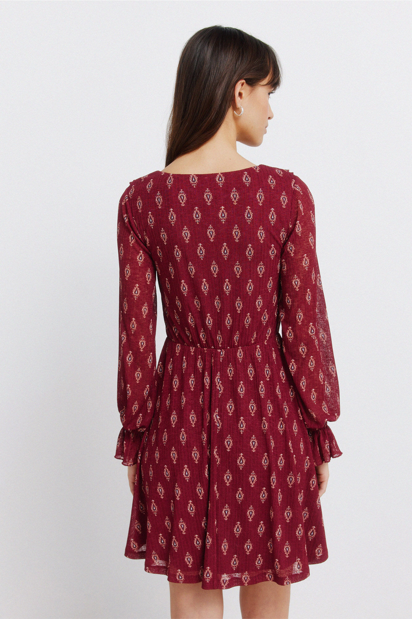 Springfield Vestido corto estampado con volantes p&uacute;rpura