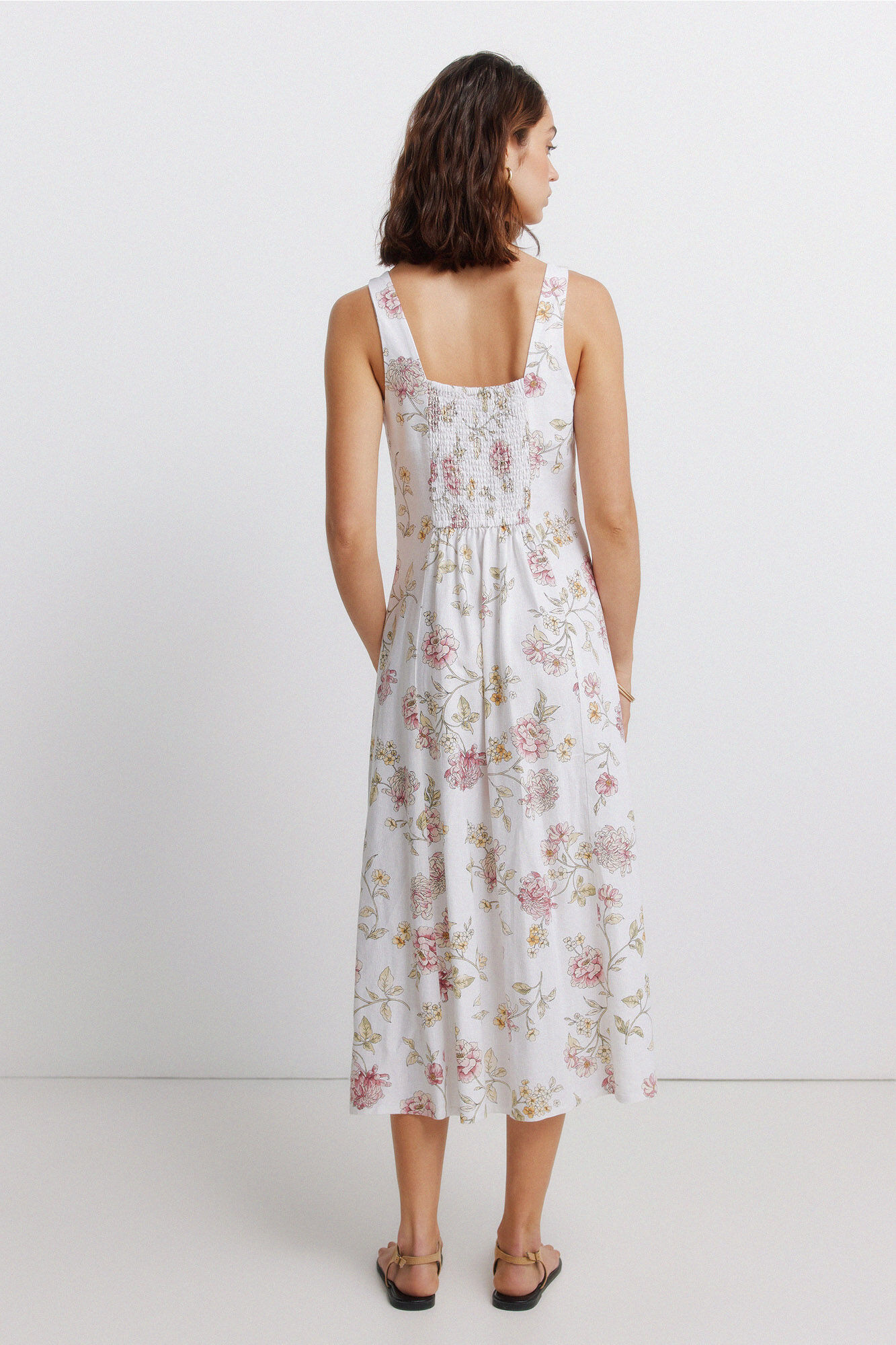 Springfield Vestido midi con escote cuadrado blanco