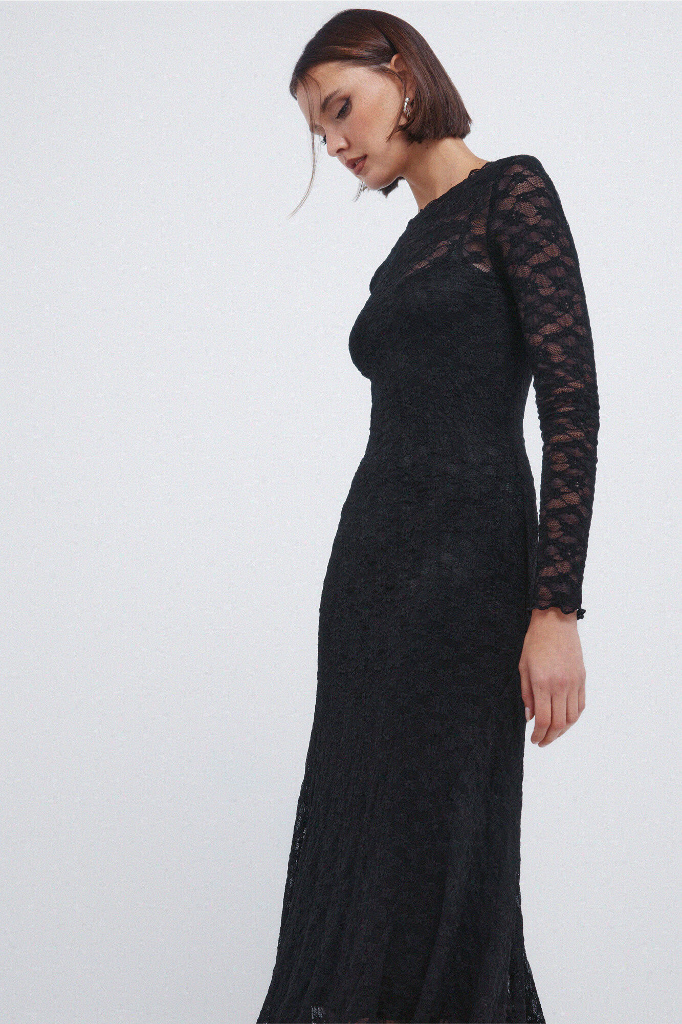 Springfield Vestido midi de encaje asim&eacute;trico negro