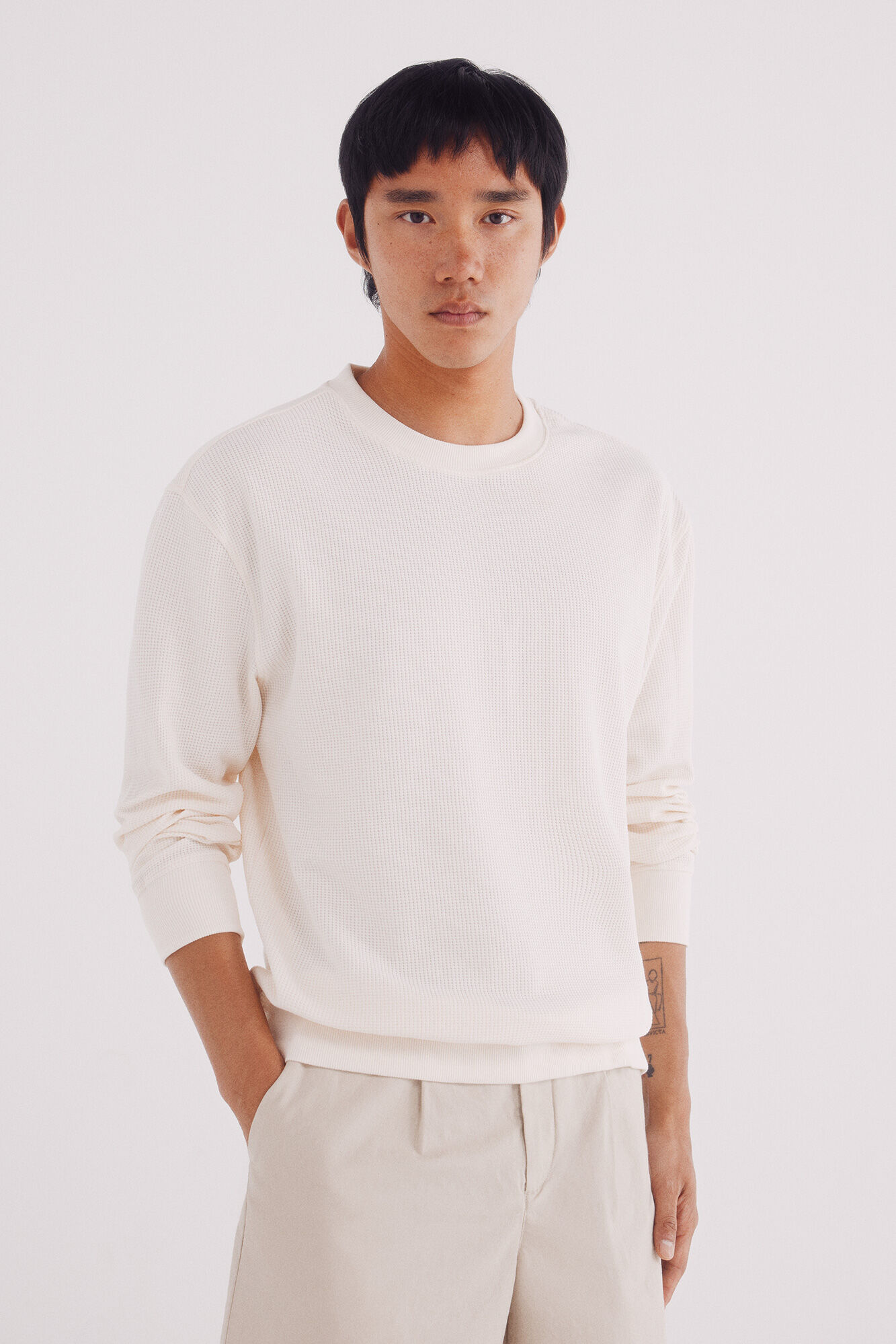 Springfield playera de manga larga con dise&ntilde;o de gofre blanco