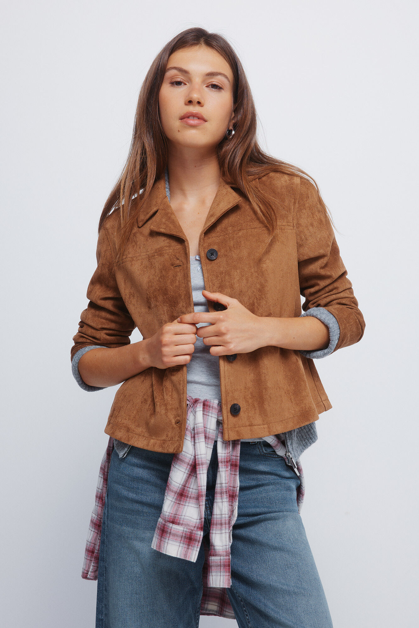 Springfield Chamarra short de ante con botones nude