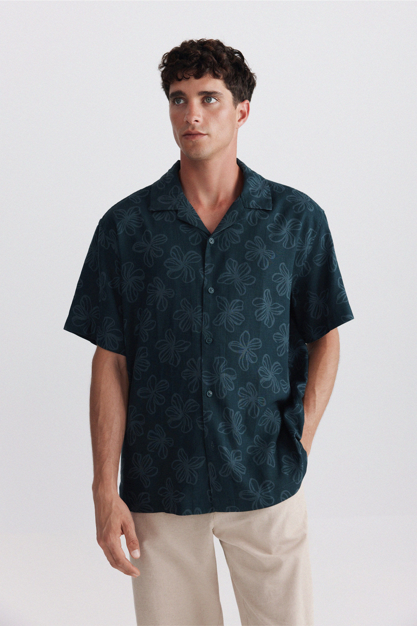 Springfield Camisa de manga corta de lino y ray&oacute;n estampada