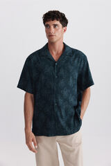 Springfield Camisa de manga corta de lino y ray&oacute;n estampada azul