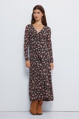 Springfield Vestido midi floral con escote o lazo en el escote negro