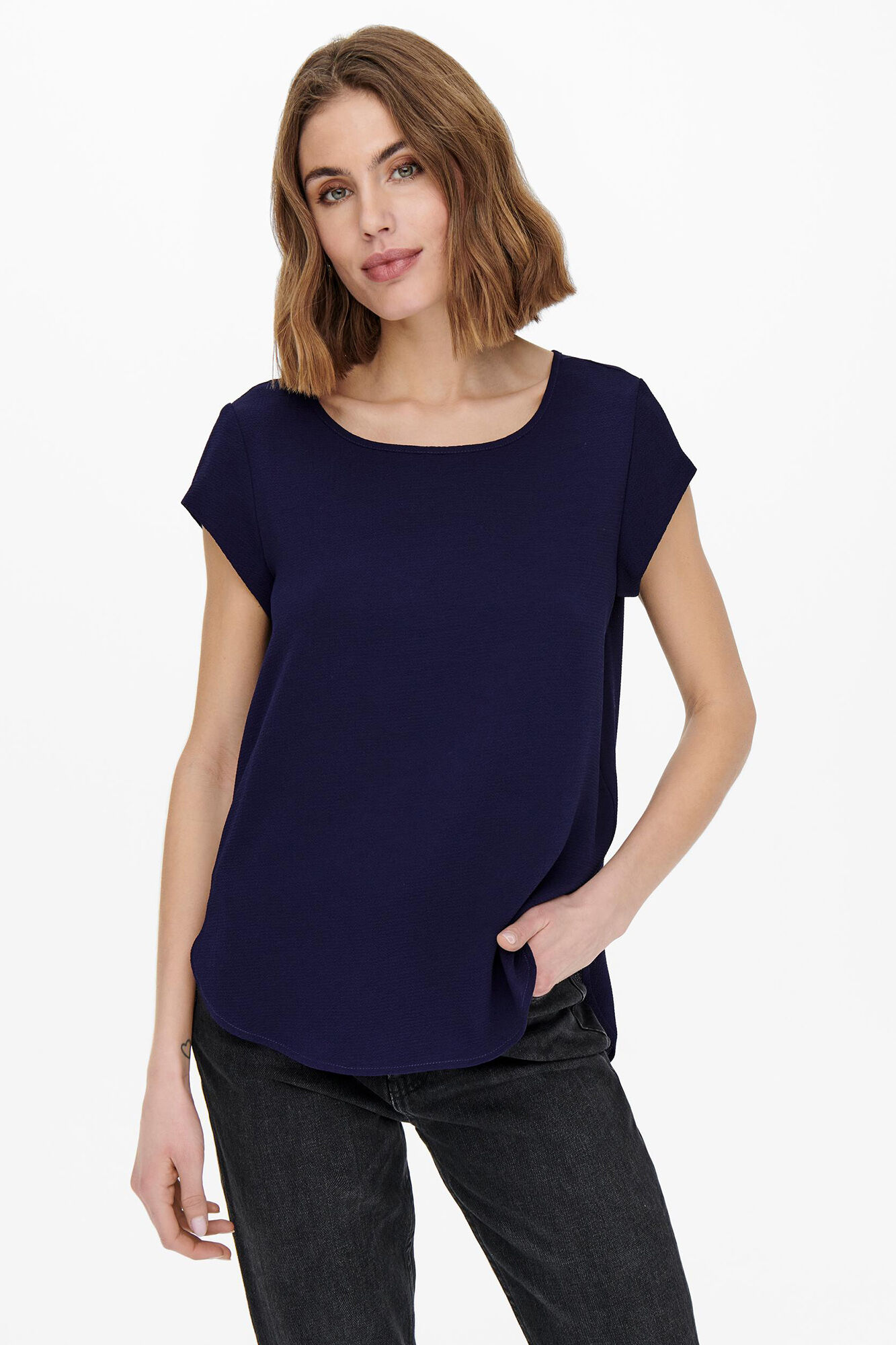 Only Playera lisa fluida azulado