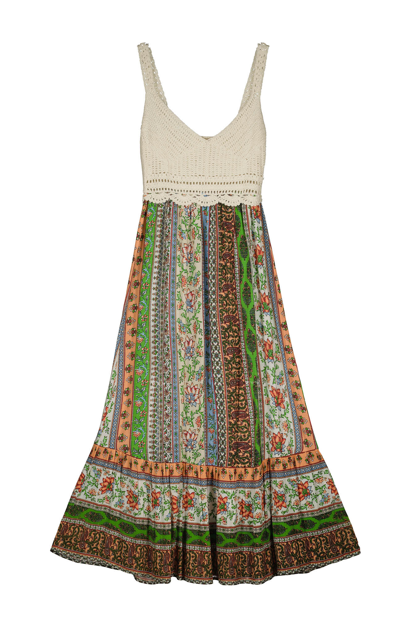 Springfield Vestido Midi Crochet Combinado beige