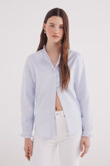 Springfield Blusa oxford cuello volante azul