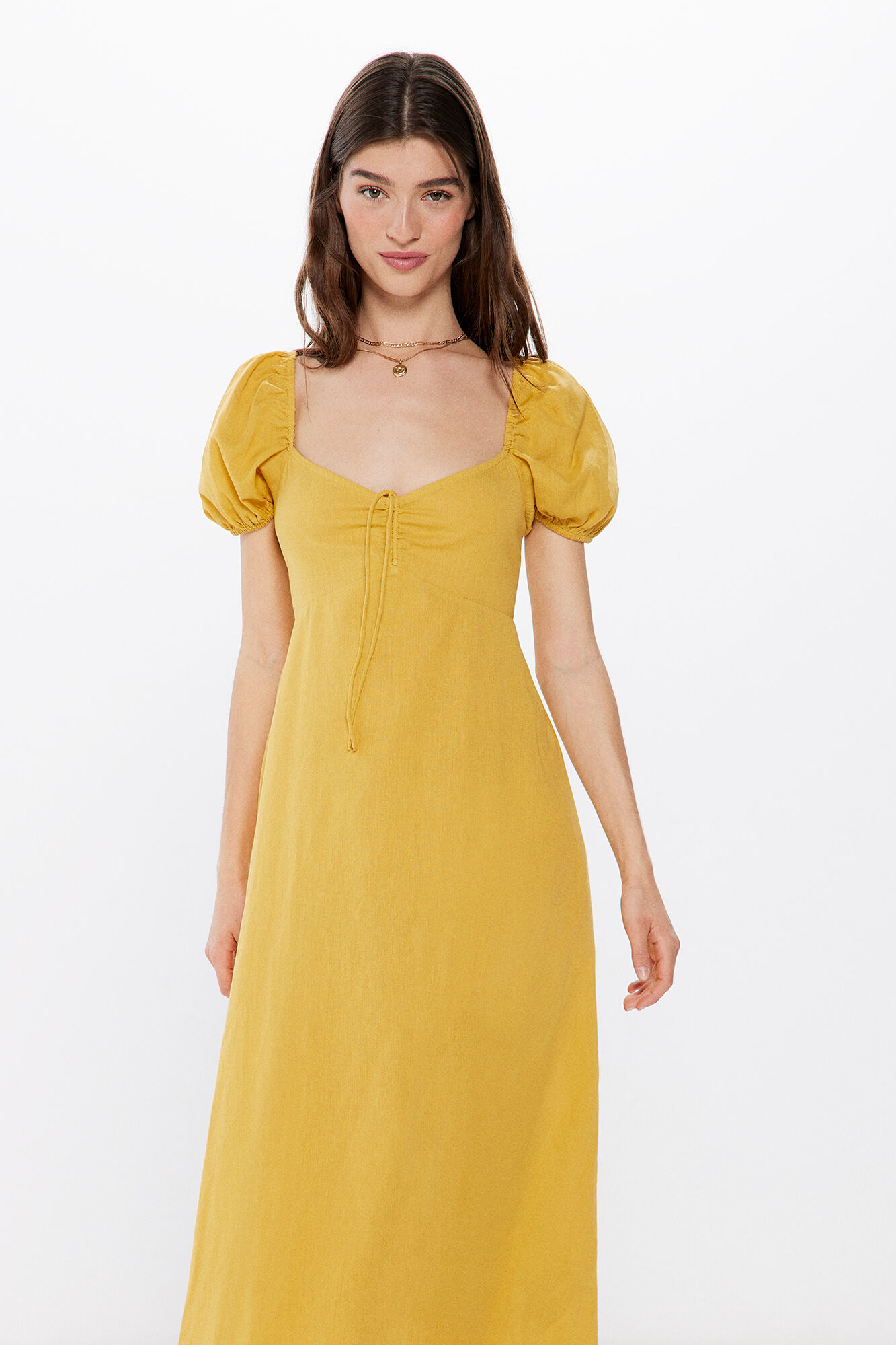 Springfield Vestido midi algod&oacute;n lino amarillo