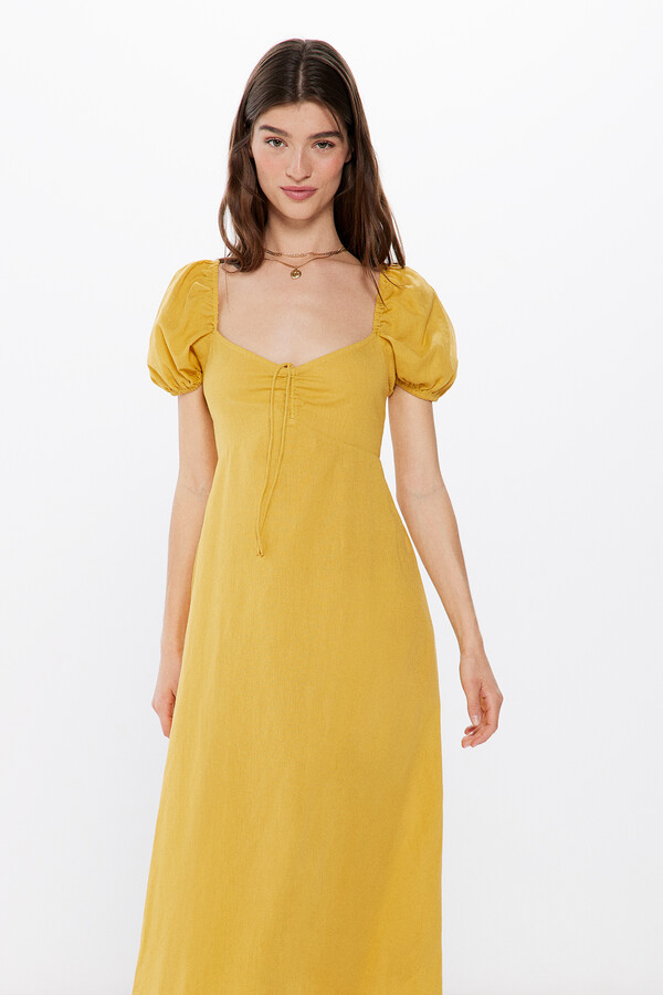 Springfield Vestido midi algodón lino amarillo