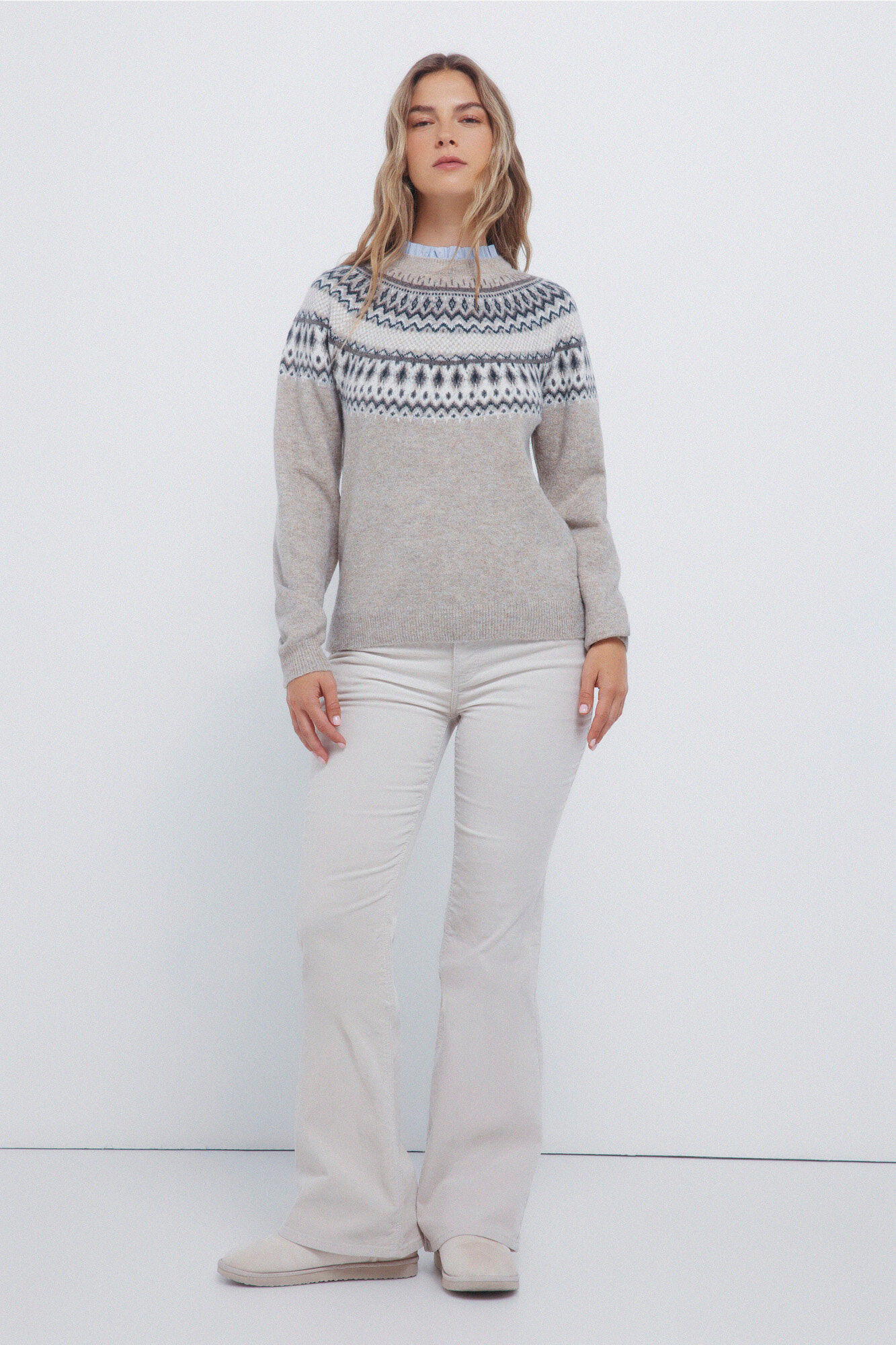 Springfield Jersey con cenefa jacquard y cuello combinado gris