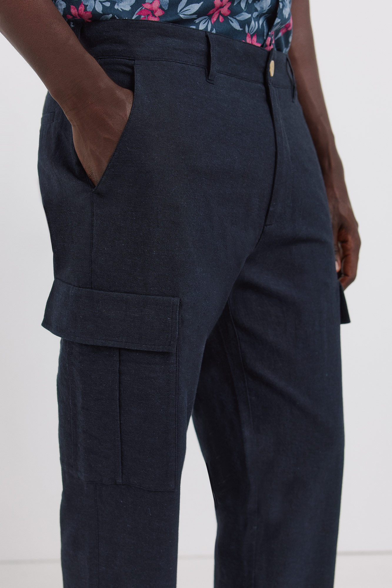 Springfield Pantal&oacute;n cargo de lino slim fit azulado