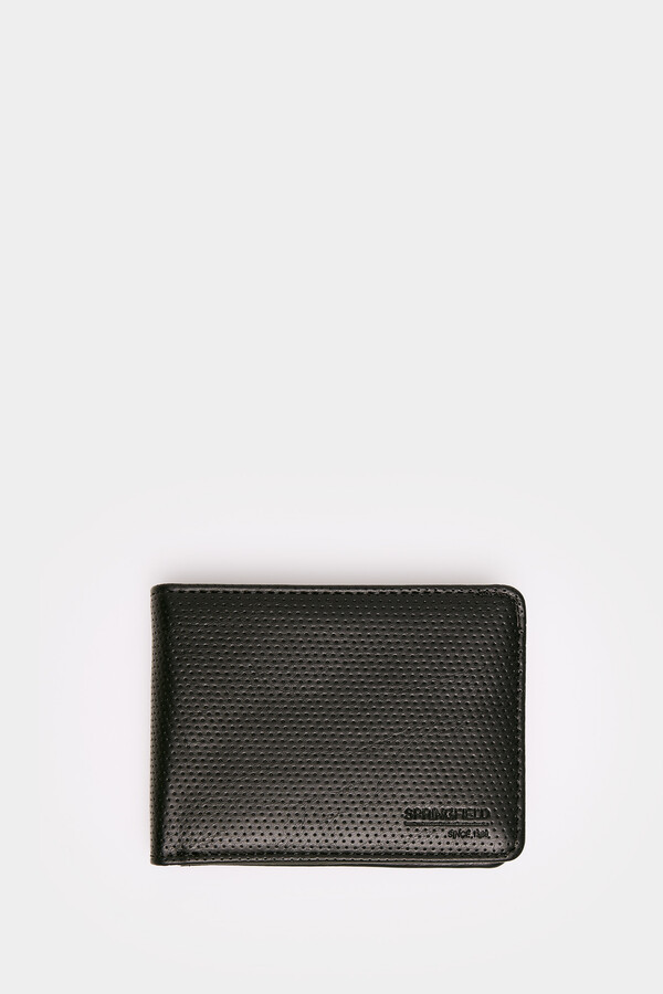 Springfield Cartera básica efecto piel con micro perforado negro