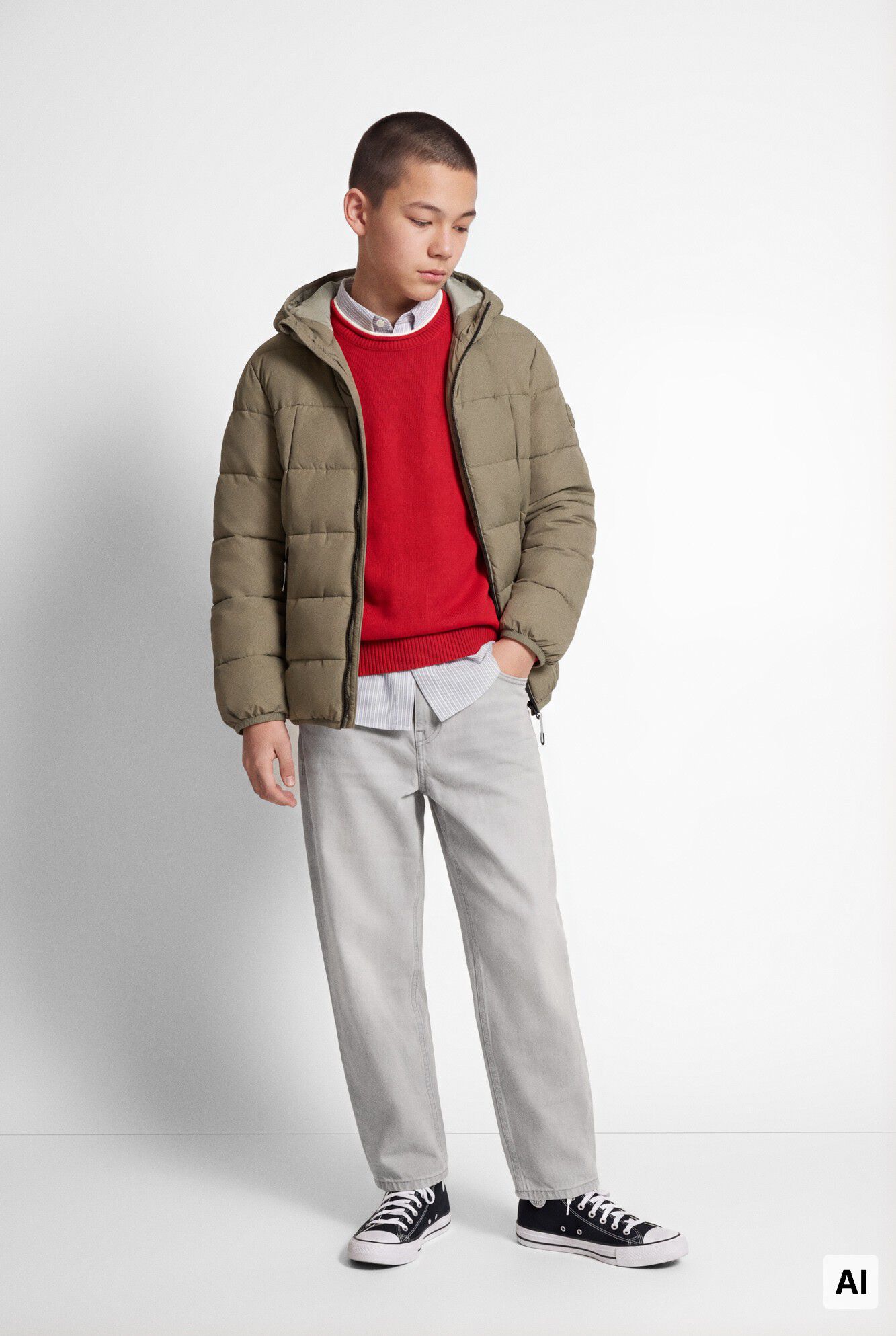 Springfield Kids Chamarra acolchada puffa a cuadros para ni&ntilde;o khaki
