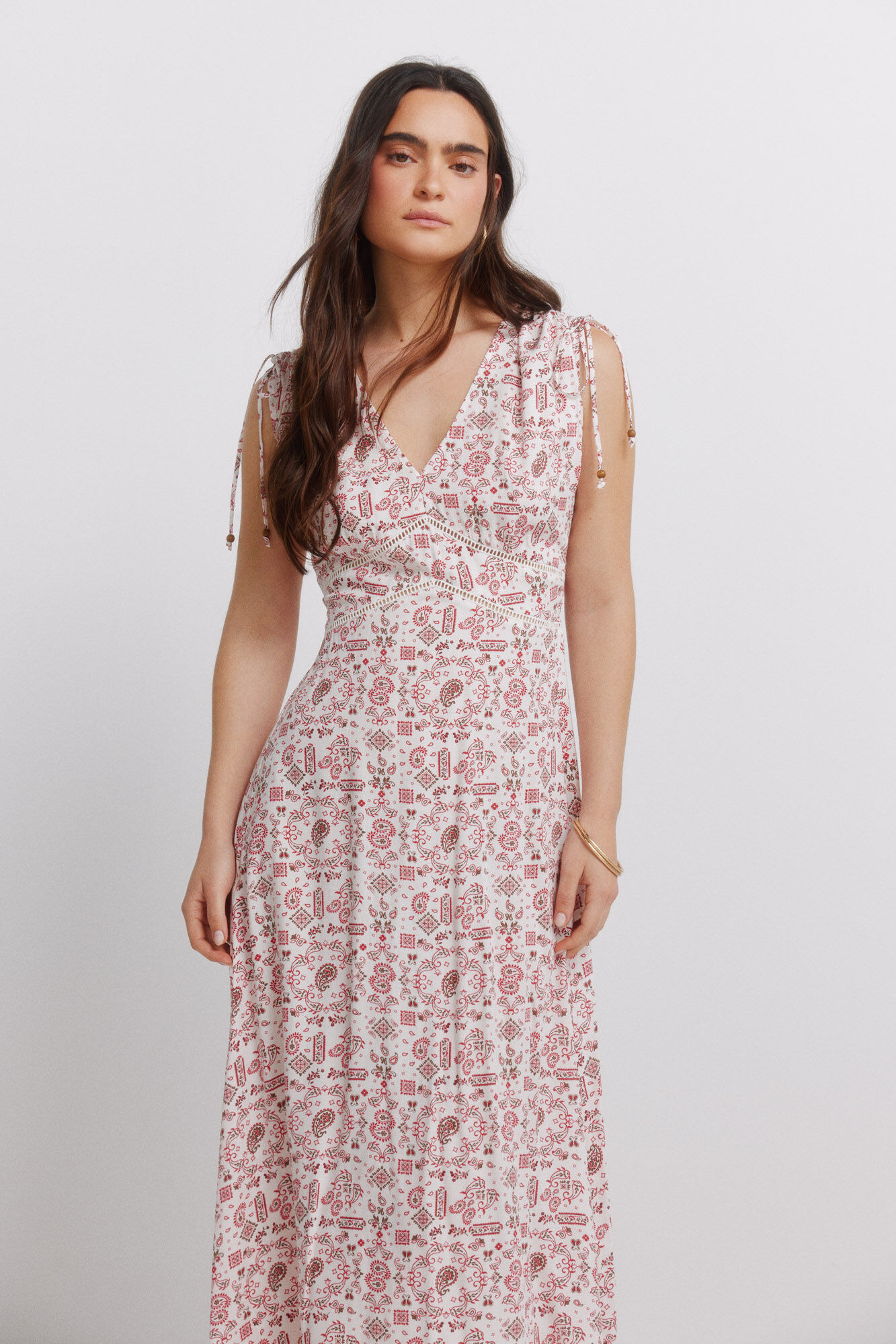 Springfield Vestido midi estampado de lazos beige