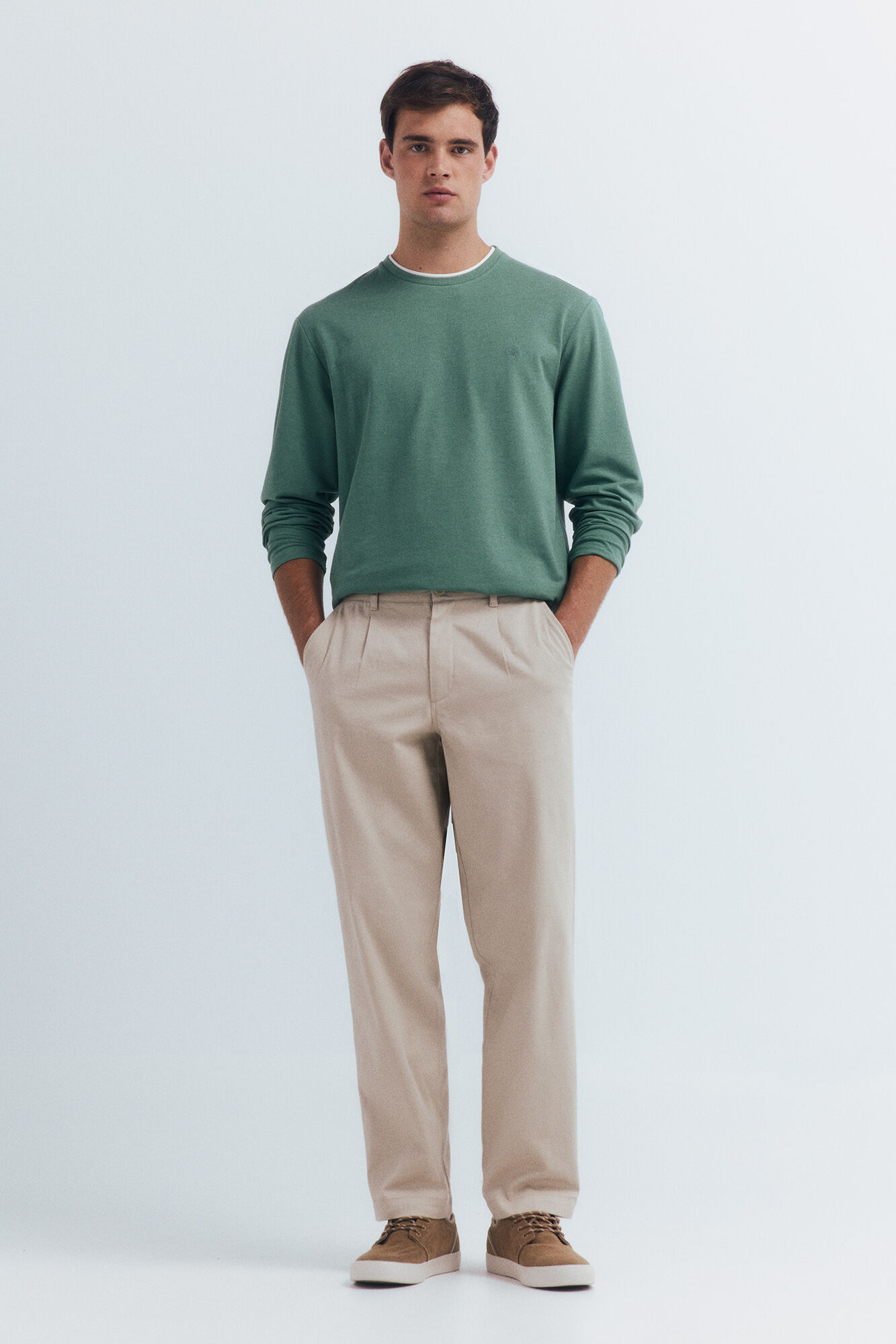 Springfield Playera de manga larga con doble mezcla verde