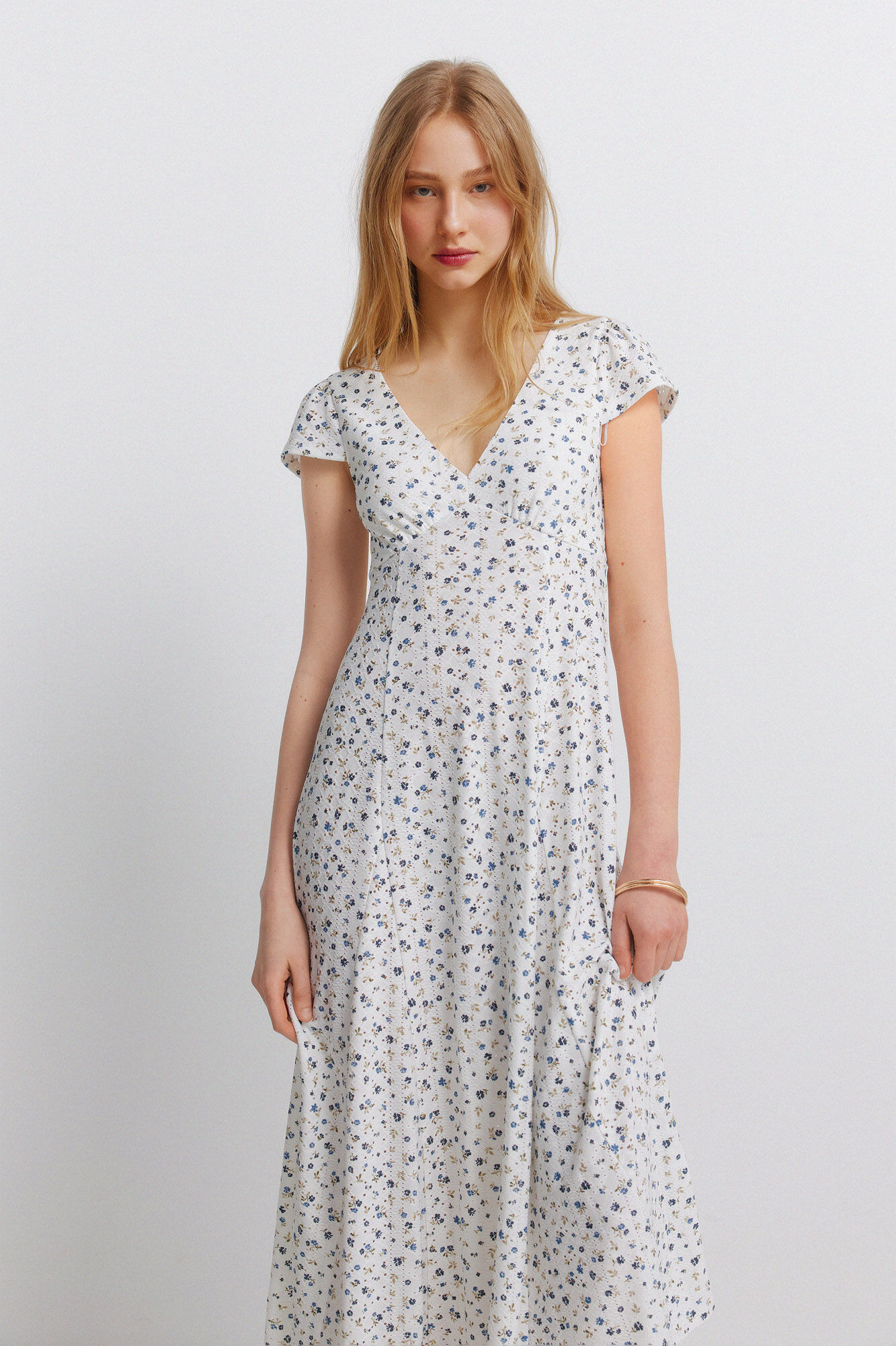 Springfield Vestido estampado de encaje marfil