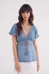 Springfield Top crochet lazo borlas turquesa
