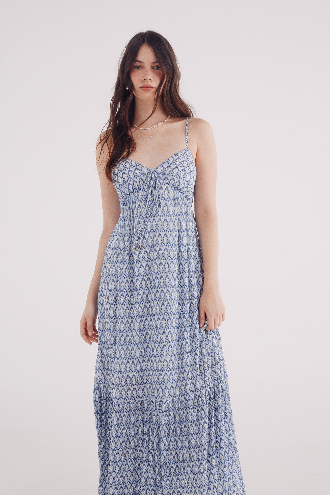 Springfield Vestido midi estampado geom&eacute;trico turquesa