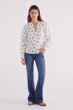 Springfield Blusa rústica algodón flores amarillo
