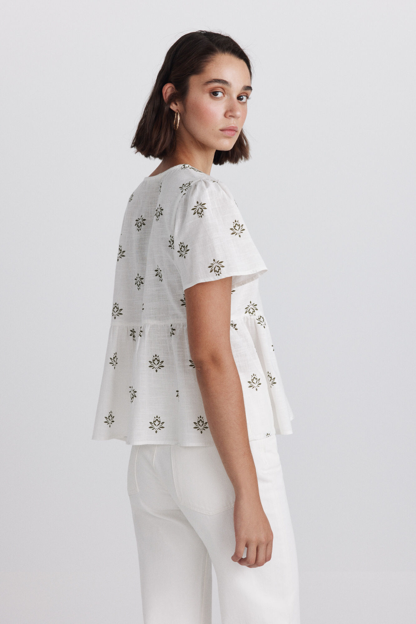 Springfield Camisa peplum con detalles en el escote khaki