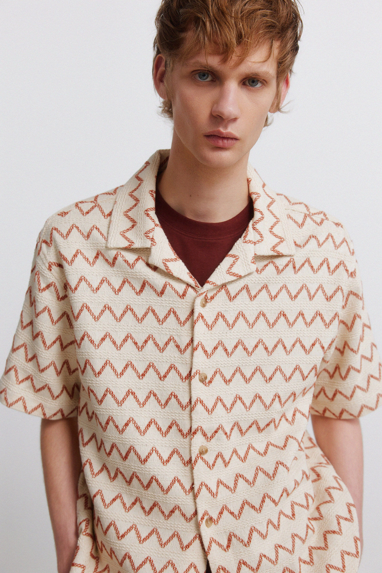 Springfield Camisa bowling de tejido estampado blanco