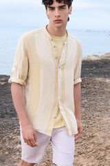 Springfield Camisa mao 3/4 lino viscosa rayas amarillo