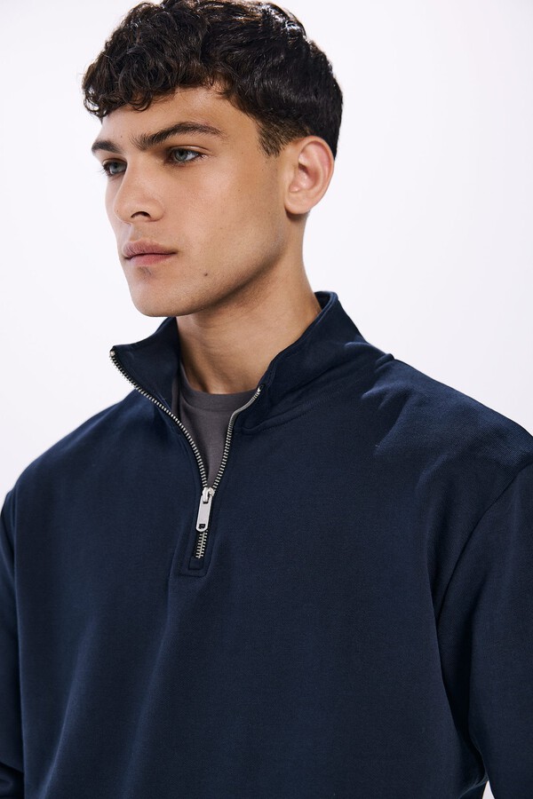 Springfield Sudadera básica cuello camionero azul