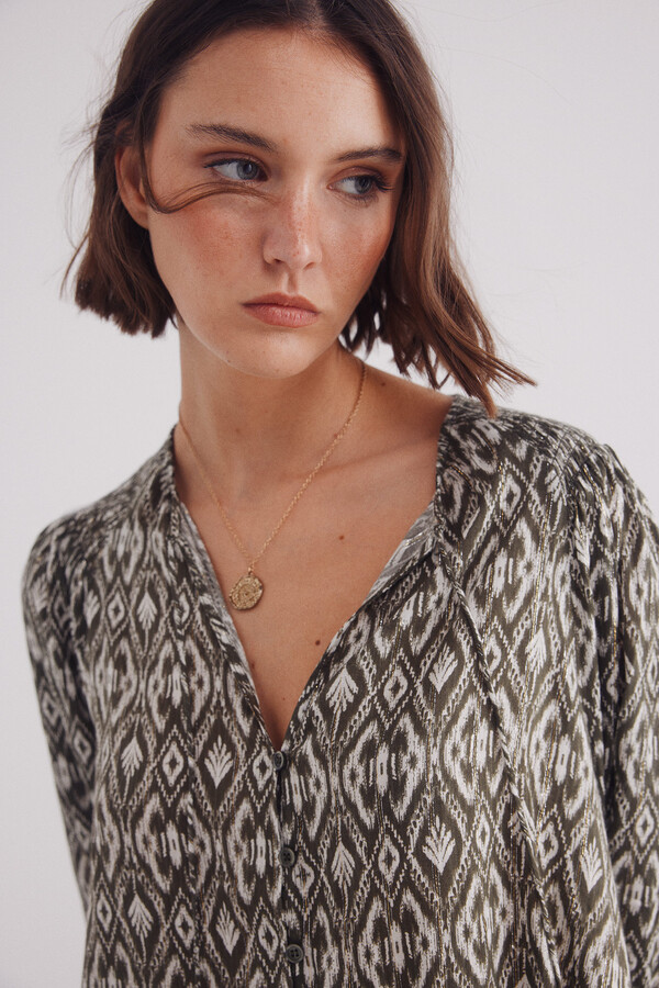 Springfield Blusa étnica nido de abeja khaki