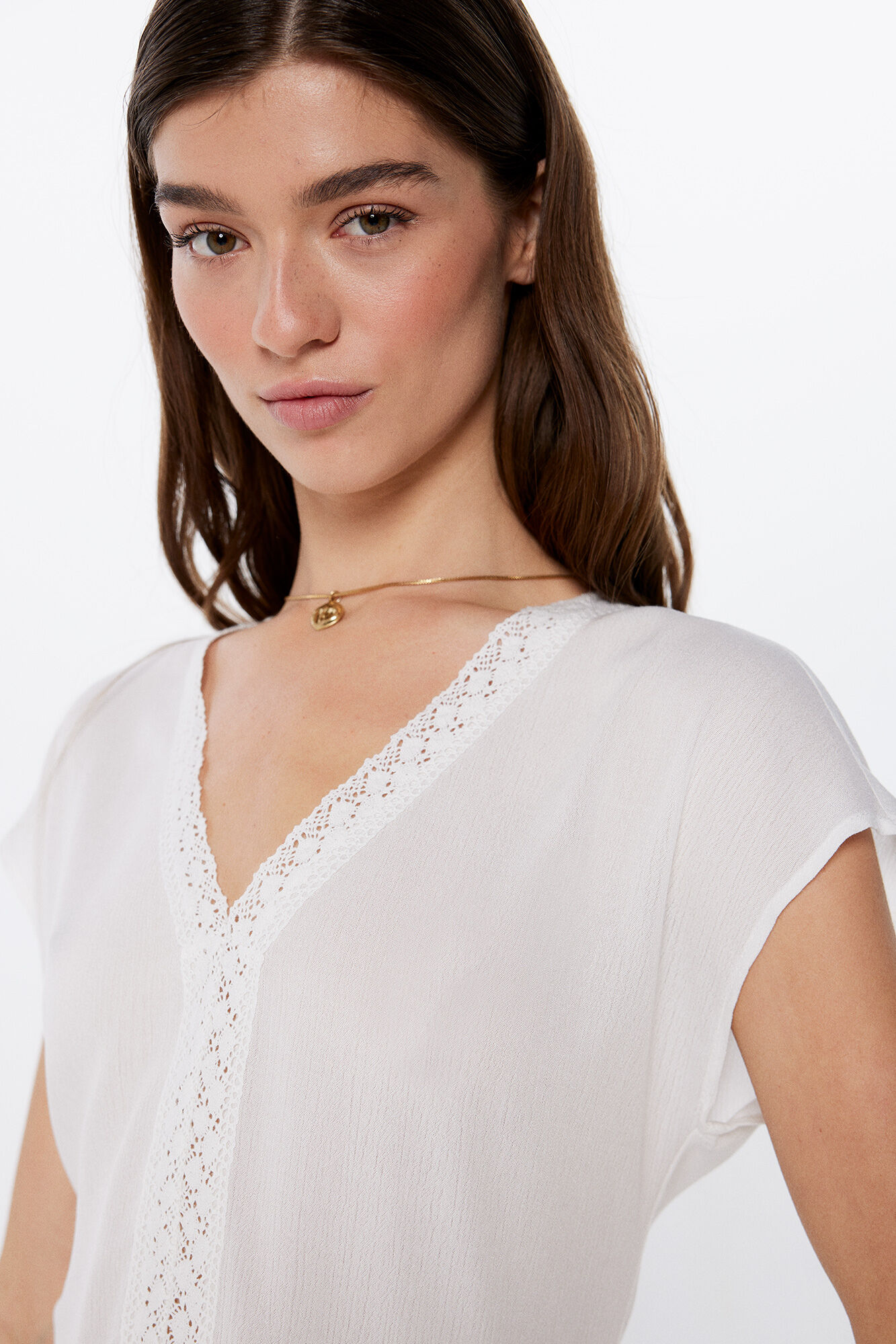 Blusa Bambula Lace Escote Camisas y blusas de mujer Springfield MX