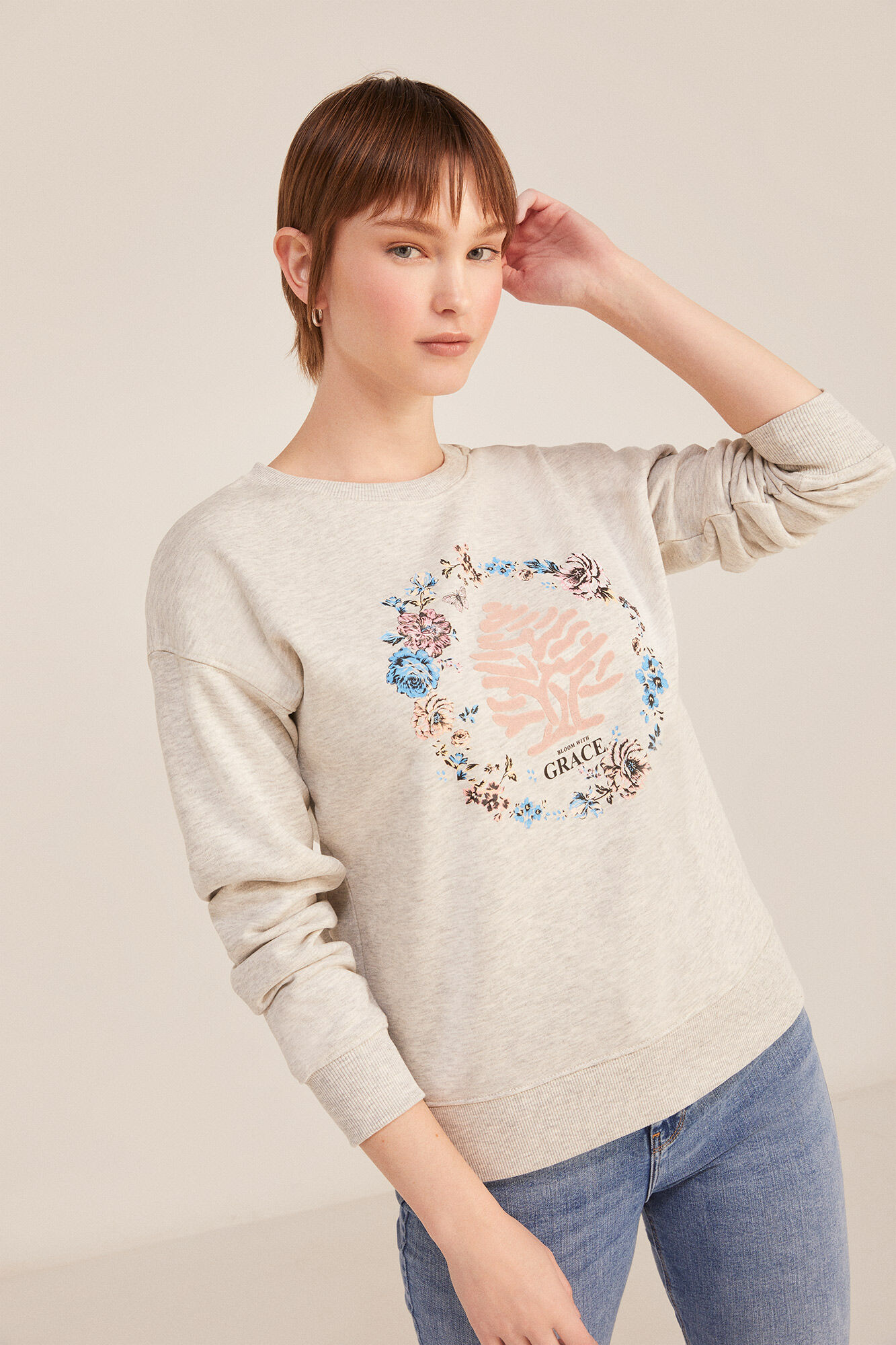 Springfield Sudadera &Aacute;rbol C&iacute;rculo Flores beige