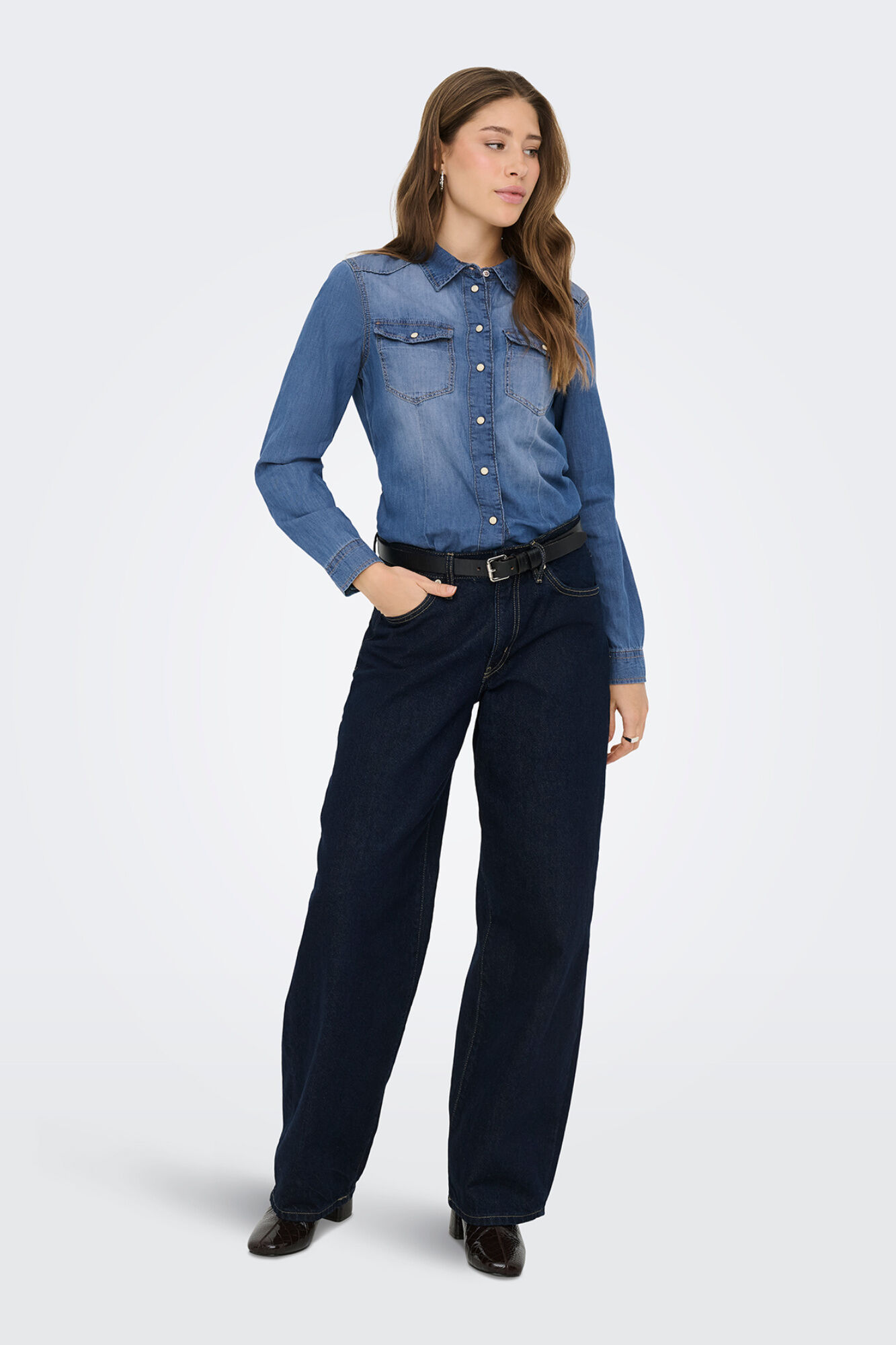 Only Camisa denim de manga larga azulado