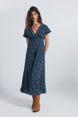 Springfield Vestido midi escote cenefa azulado