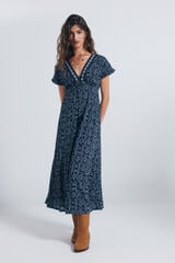 Springfield Vestido midi escote cenefa azulado