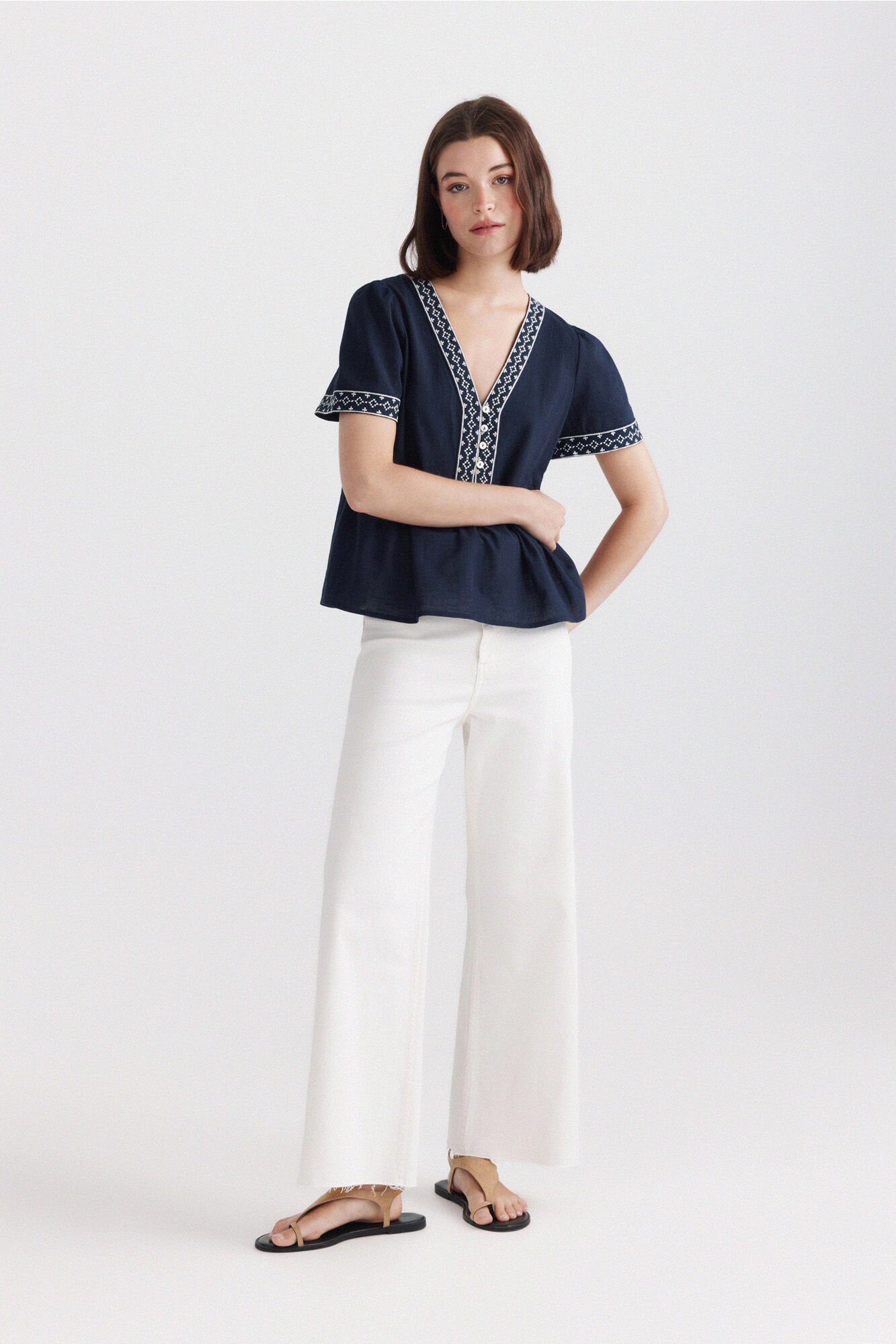 Springfield Camisa peplum con detalles en el escote marino
