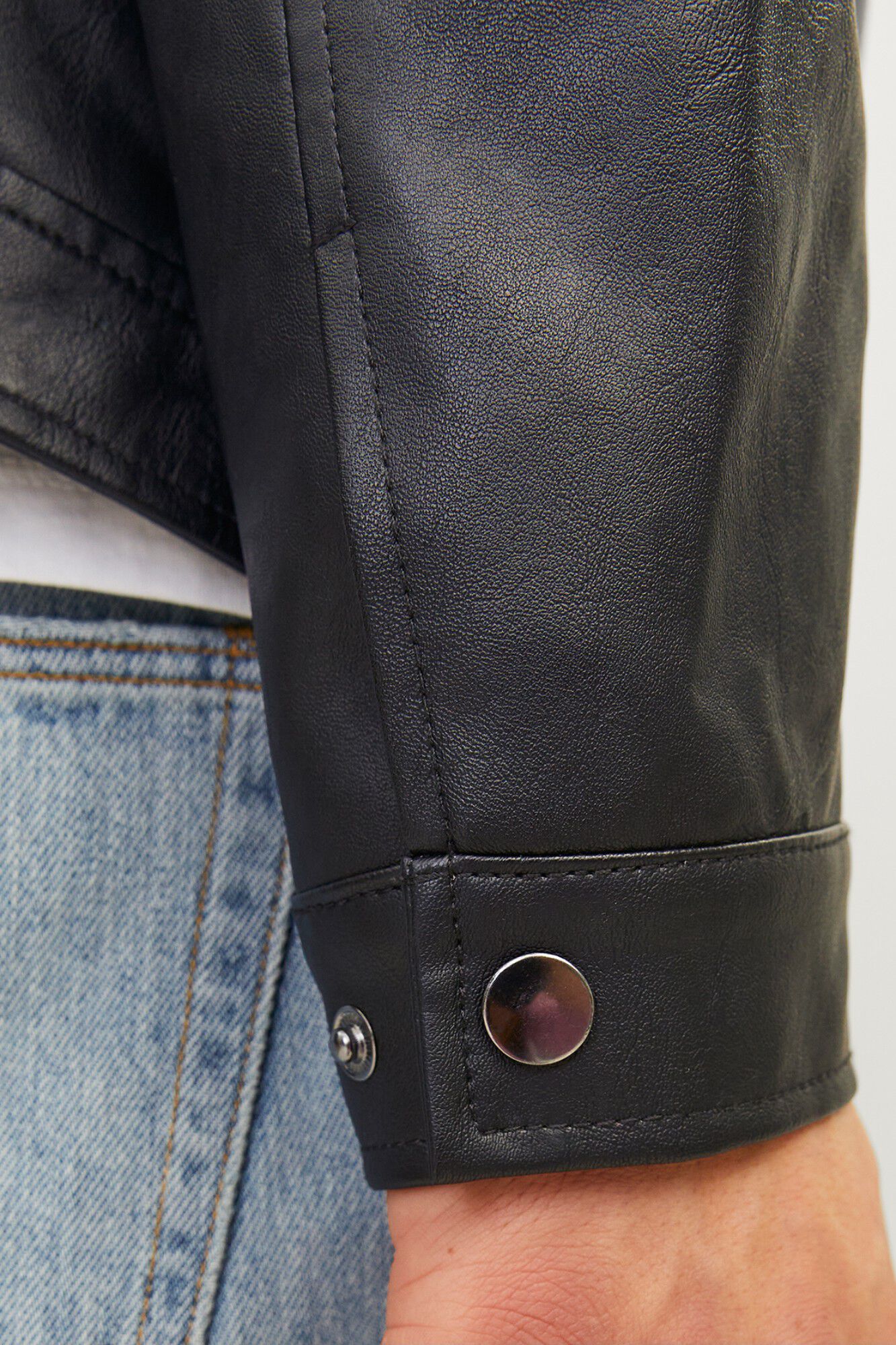 Jack & Jones Chamarra biker efecto piel negro