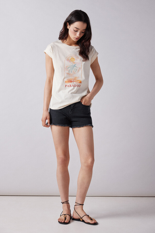 Springfield Playera gráfica botones hombro beige