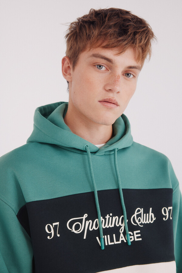 Springfield Sudadera con capucha y corte de luchador verde