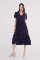 Springfield Vestido midi camisero lino azulado