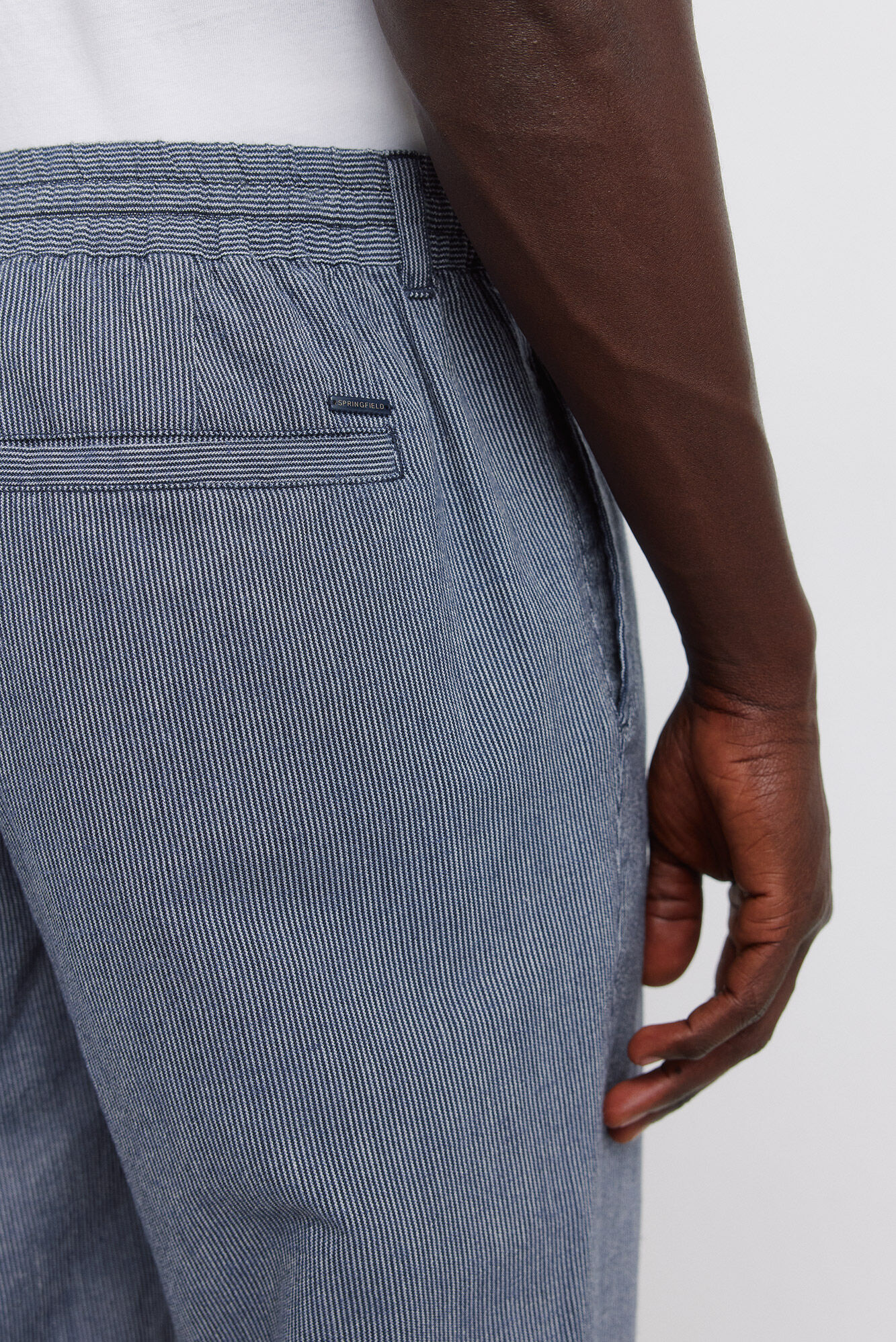 Springfield Pantal&oacute;n chino de lino a rayas straight fit azulado