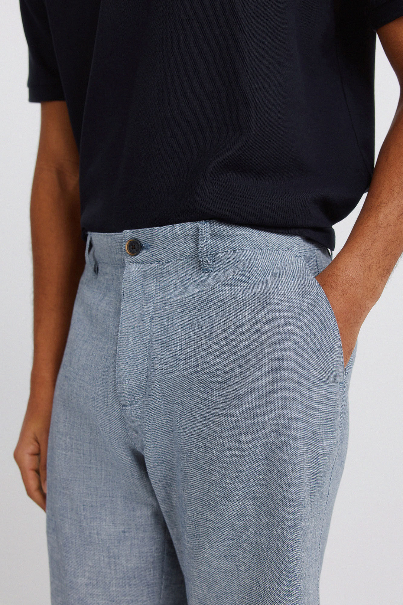 Springfield Bermudas dobby comfort fit de lino azul mezcla