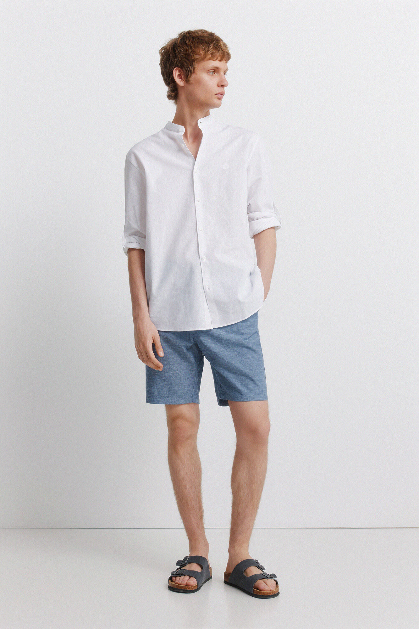 Springfield Camisa de lino cuello mao natural