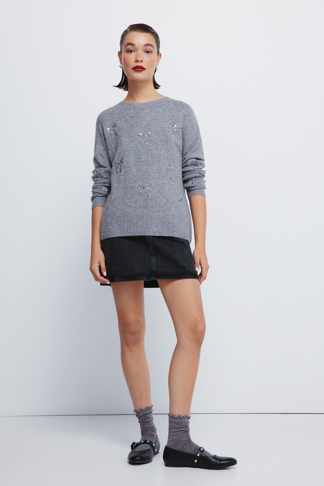 Springfield Jersey con lazos de lentejuelas gris