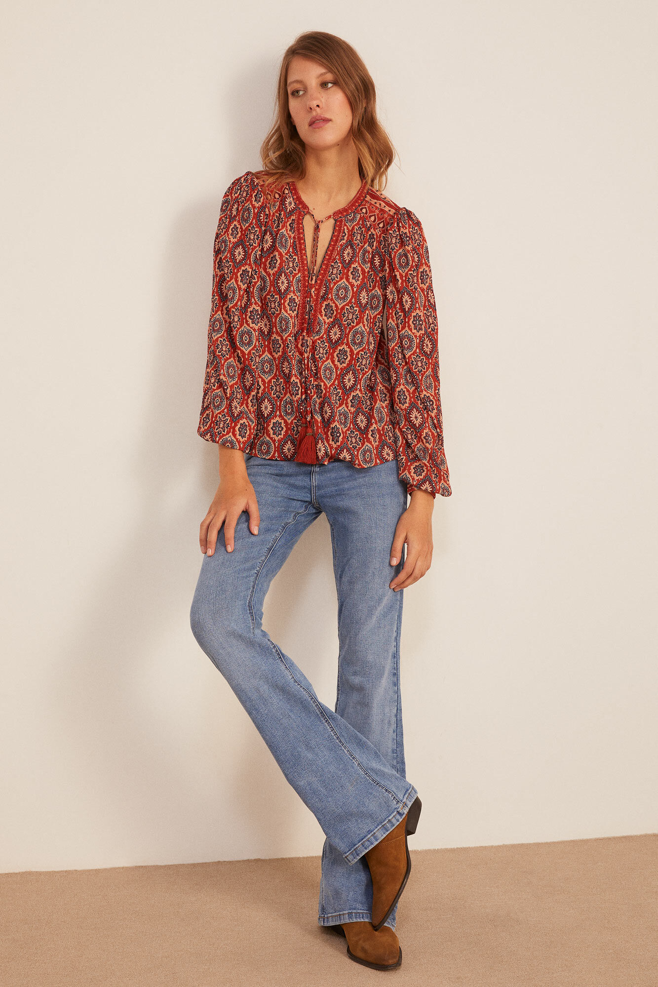 Springfield Blusa Estampado Mix &Eacute;tnico naranja